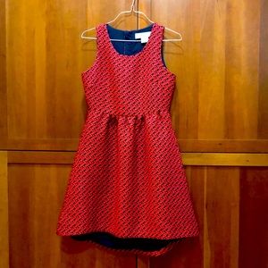 Lili Wang for Lili’s Closet Patterned Red and Navy Dress with Pockets